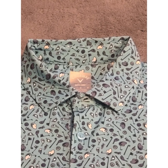 Callaway Mens Large Blue AOP Golf Polo Shirt Opti-Dri Stretch Performance - Picture 8 of 12